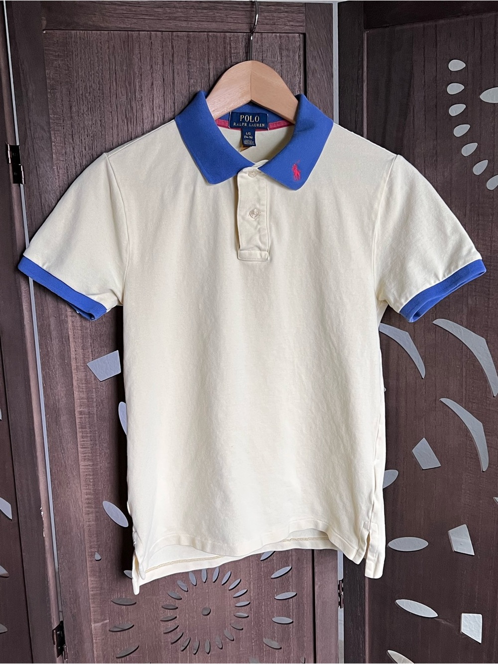 Ralph Lauren Polo Shirt Kids Size L Yellow Blue Trim Collared Preppy Classic